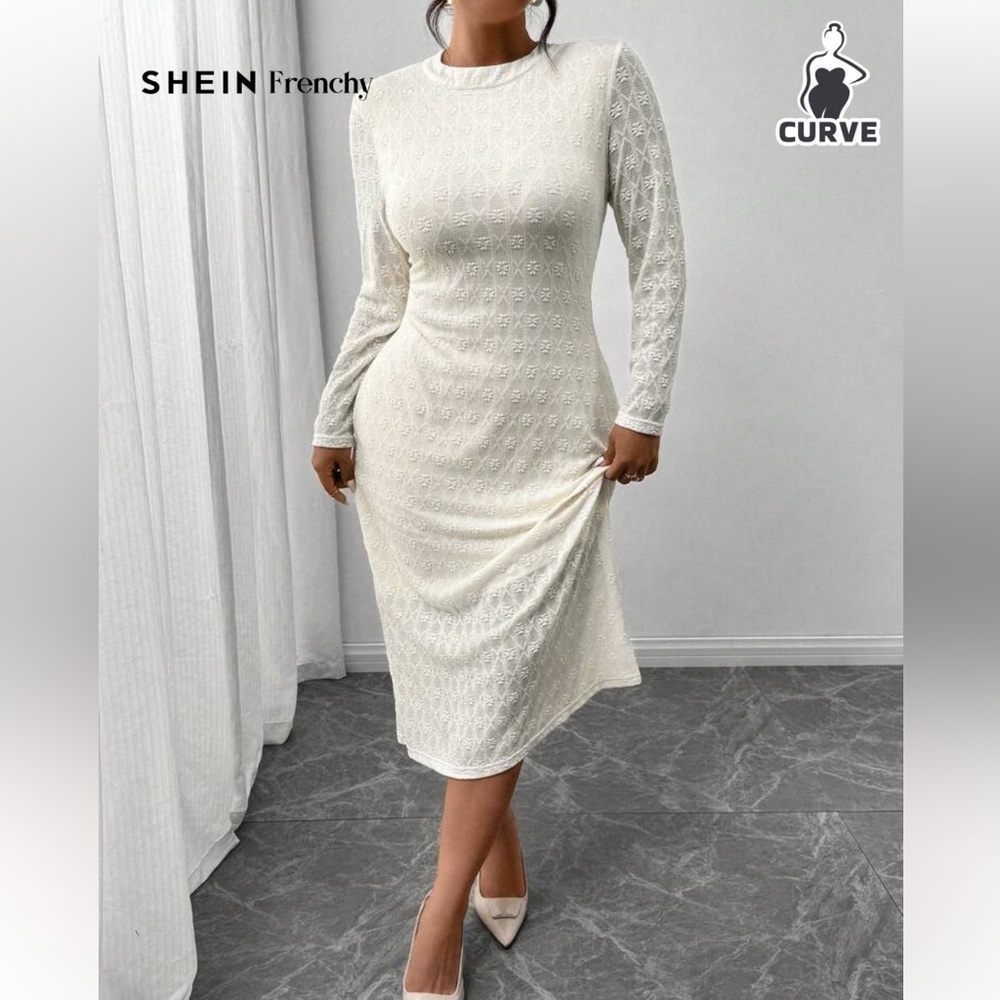 Shein Cream Lace Long Sleeve Dress Size 4X- More like a Size XL - Picture 4 of 12